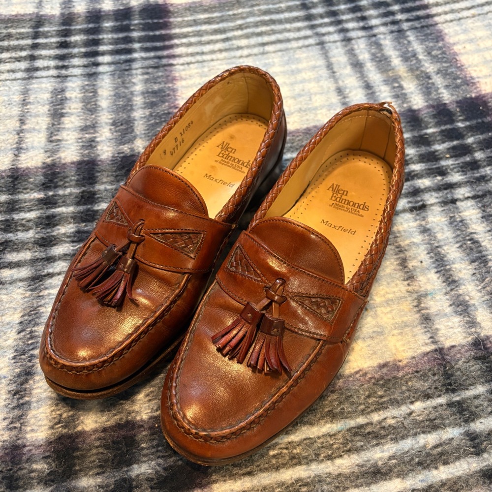 ALLEN EDMONDS Maxfield Tassel Loafer Weave Brown Leather MENS Size 9 D USA